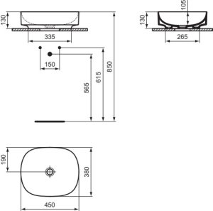 Praustuvas-dubuo Ideal Standard Linda-X, matmenys: 550x380x130, be perpylimo