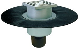 Trapas vidaus patalpoms DN50/75/110 vertikalus su nešvarumų sieteliu ir bituminiu flanšu, 147x147mm/138x138mm