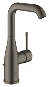 Praustuvo maišytuvas GROHE Essence L dydis, su dugno vožtuvu, matinio grafito spalva (Brushed Hard Graphite)