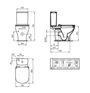 Bakelis wc Ideal Standard Tesi, apatinis vandens įvadas, juodas matinis
