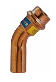 Alkūnė 45° V profilio vidus/išorė presuojamo vario Dn18x18