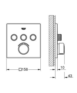 Dekoratyvinė dalis maišytuvui GROHE Smart Control 3 taškai, kvadratinė