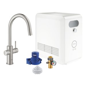 Plautuvės maišytuvo komplektas su ištraukiamu snapu, filtravimo ir gazavimo funkcija GROHE Blue Professional, nerūdijančio plieno spalvos 
