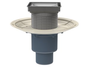 Trapas vidaus patalpoms DN50/75/110 vertikalus su sifonu "Primus blue", "Klick-Klack" grotelių tvirtinimas, n.pl. Rėmelis, plytelei įklijuoti  132x132mm/112x112mm