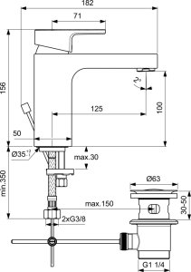 Maišytuvas praustuvui Ideal Standard Edge 100, su dugno vožtuvu, chromas
