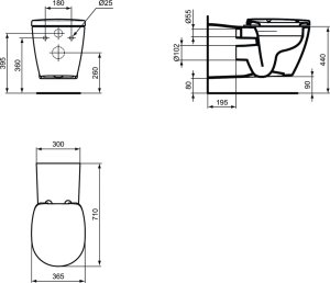 Pakabinama unitazas Ideal Standard Connect Rimless, prailgintas, skirtas neįgaliesiems