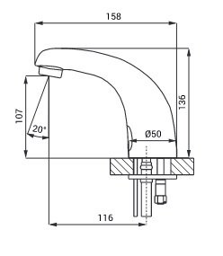 maišytuvas praustuvui Sanela, termostatinis, sensorinis, 6V ( 4 vnt. AA alkaline baterijos 1,5 V)