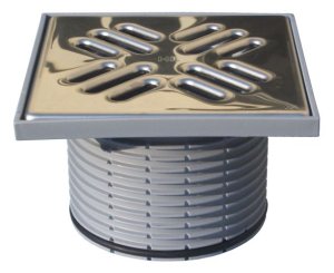 Uždedamas elementas su ketaus porėmiu DN110/150x150mm/137x137mm ketinės grotelės su sifonu "PRIMUS"