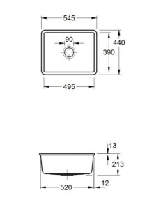 Plautuvė VILLEROY&BOCH Subway 60SU montuojama iš apačios, sniego baltumo spalvos