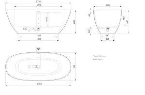 Vonia PERLA 1750x760, silkstone Matte Grey
