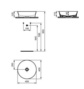 Praustuvas-dubuo Ideal Standard Ipalyss Round, matmenys: 400x400mm, juodas matinis