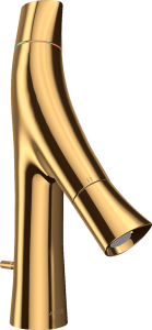 Praustuvo maišytuvas AXOR Starck Organic 80, su dviem rankenėlėm, svirtiniu (pop-up) dugno vožtuvu, poliruoto aukso spalvos (Polished Gold Optic)