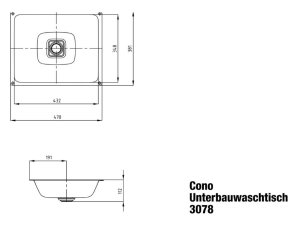 Praustuvas Cono 3078 47x38 montuojamas iš apačios, cool grey