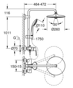 Dušo sistema Grohe Euphoria 260 su maišytuvu ir diverteriu