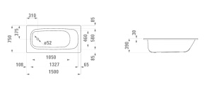 Vonia Laufen Pro, matmenys:1500x750x390mm, įleidžiama, emaliuotas plienas (3 mm)