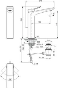 Maišytuvas praustuvui Ideal Standard Conca, su dugno vožtuvu, spalva - Magnetic Grey
