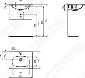 Baldinis praustuvas Ideal standard Tesi 625x460 mm