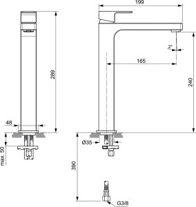 Maišytuvas praustuvui-dubeniui Ideal Standard Edge, be dugno vožtuvo, chromas