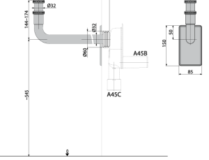 Metalinė alkūnė Alcadrain A438, DN32, 5/4" veržlė