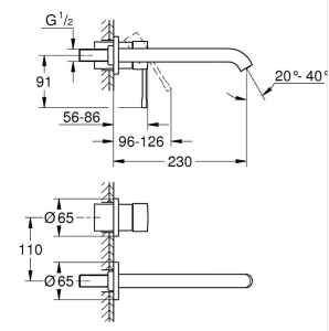 Praustuvo maišytuvas iš sienos GROHE Essence 230 mm ilgio, chromo spalvos 