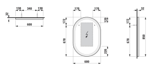 Veidrodis Laufen Base2.0, matmenys: 600x30x850mm, su perimetro LED apšvietimu, matinės juodos spalvos aliuminio rėmas