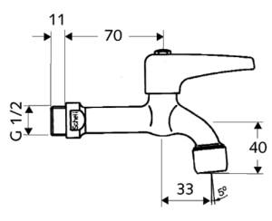 Sodo ventilis SCHELL 1/2", su svirtine rankenėle, aeratoriumi, chromuotas