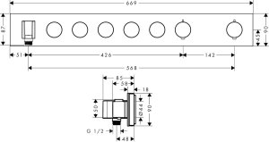 Dekoratyvinė dalis AXOR ShowerSolutions potinkiniam termostatiniam moduliui, 5 funkcijos, šlifuoto žalvario spalvos (Brushed Brass)