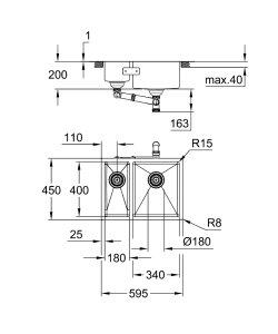 Plautuvė GROHE K700U universali 595x450, nerūdijantis plienas