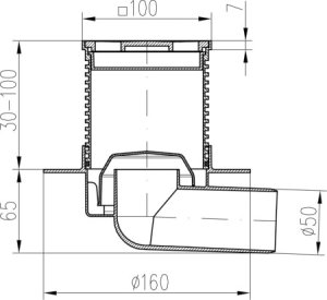 Trapas d50 Hydro nerūdijančio plieno rėmelis, SUN grotelės, horizontalus 10x10cm