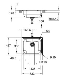 Plautuvė GROHE K200 53x46 uždedama, nerūdijantis plienas