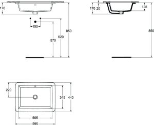 Praustuvas Ideal Standard Strada, matmenys: 595x435x170mm, montuojamas iš apačios