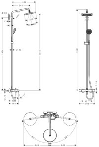 Termostatinė vonios/dušo sistema HANSGROHE Croma 220, 1 srovės, spalva - chromo (chrome)