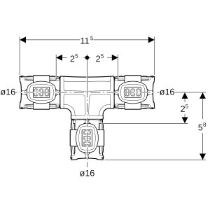 Trišakis PPSU d16mm, Geberit Flowfit