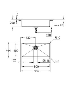 Plautuvė GROHE K700 864x464 mm universali, nerūdijantis plienas