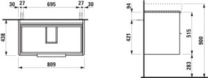 Spintelė praustuvui Laufen BASE 810x440x530 mm, su dviem stalčiais, praustuvui 813965, spalva- balta blizgi