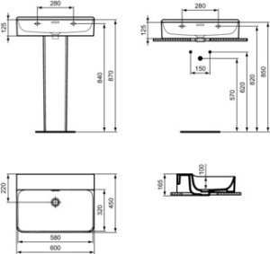 Praustuvas Ideal Standard Conca, matmenys: 600x450x140mm, šlifuota apačia, be skylės maišytuvui