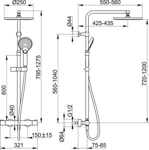 Termostatinė dušo sistema Plan Blue, 250mm galva