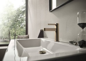 Praustuvo maišytuvas HANSGROHE Finoris 100 CoolStart, su "push-open" dugno vožtuvu, spalva - šlifuotos bronzos (brushed bronze)