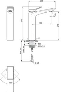Maišytuvas praustuvui Ideal Standard Conca, aukštas, be dugno vožtuvo, 5 l/min