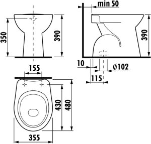 Unitazo puodas Jika ZETA, pastatomas, be bakelio, vertikaliu nuotaku