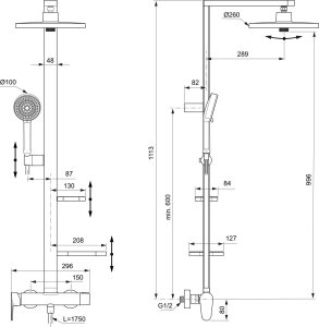 Dušo sistema IDEAL STANDARD CERAFLOW ALU+, lietaus galva Ø260, rankinis dušas Ø100, maišytuvas, juoda matinė spalva