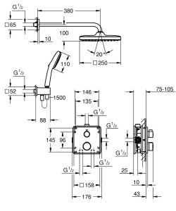 Termostatinis potinkinis komplektas Grohe 1000GRT Tempesta Cube 250 1sr 9.5l/min