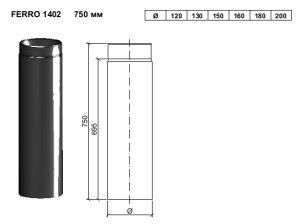 Vienasienis juodo plieno dūmtraukis JEREMIAS Ferro1402 Dn150x0,75m