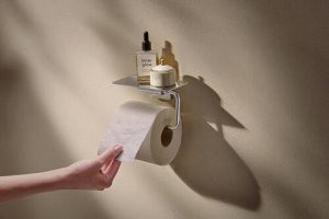 Tualetinio popieriaus laikiklis su lentynėle Hansgrohe AddStoris, chromas