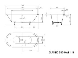 Vonia Classic Duo Oval 111 180x80, easy clean danga, full antislip danga 