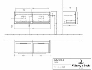 Spintelė apatinė Subway 3.0 1272x429x478 Briliant white, chromuotos rankenėlės