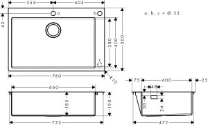 Nerūdijančio plieno plautuvė Hansgrohe S712-F660, montuojama ant stalviršio, 660 mm