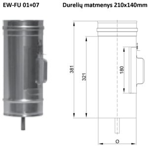 Vienasienė nerūdijančio plieno pravala JEREMIAS FU01+07 Dn200 su durelėmis (210 x 140mm) ir kondensato surinkėju