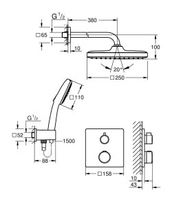 Termostatinis potinkinis komplektas Grohe GRT Tempesta 250 Cube (be potinkinės dalies)