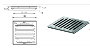 Viršutinė trapo dalis su nerūdijančio plieno grotelėmis 150x150 mm